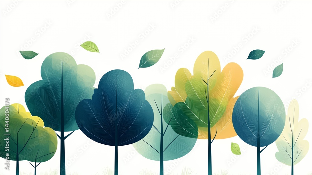 A row of trees with leaves blowing in the wind