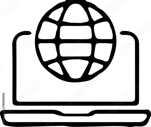 Laptop with globe – Global access or web app icon