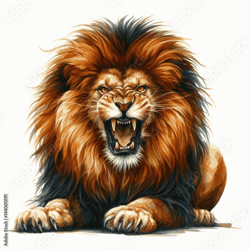 Angry Majesty in fluid strokes lion angry isolated watercolor vector illustration svg 