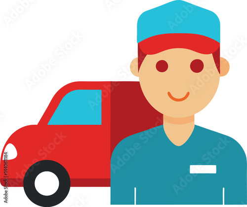 Car Delivery Man Vector Illustration, Transparent Background