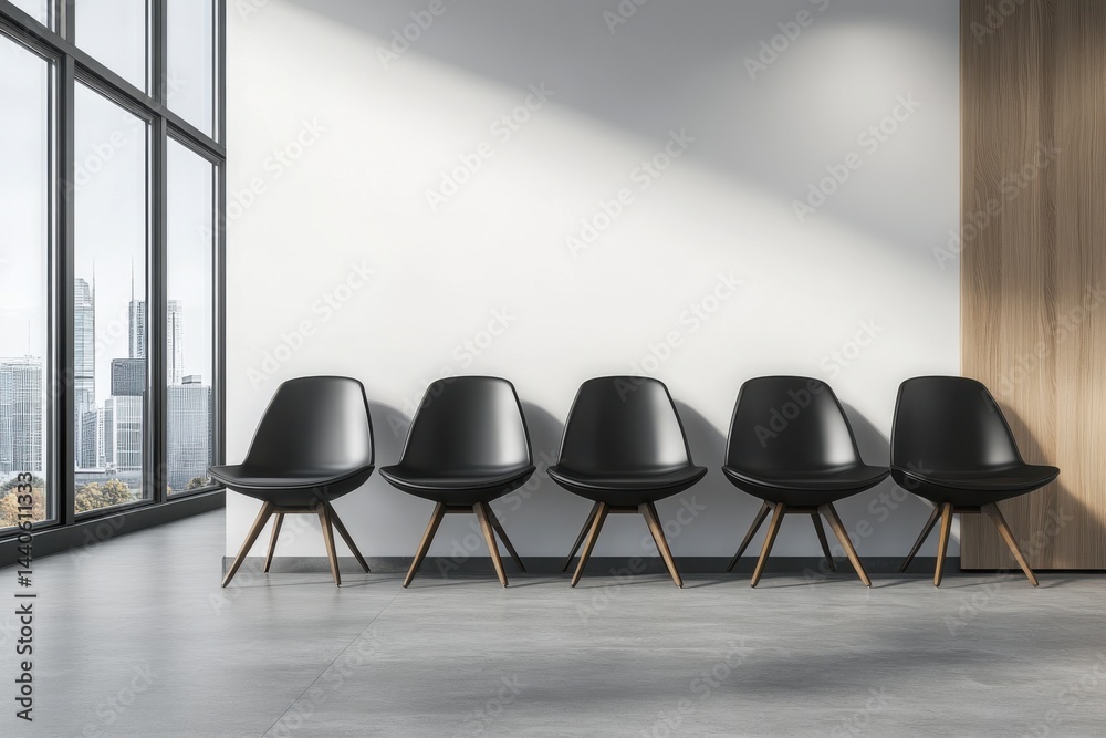 Obraz premium Black chairs in waiting room on white background on transparent background