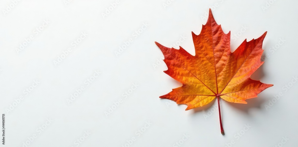 Fototapeta premium A single maple leaf on a white surface with subtle imperfections, organic, botanical