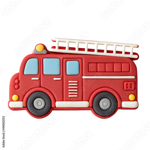 Adorable and cheerful cartoon illustration of a red fire truck with ladder and windows