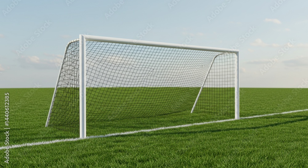Fototapeta premium Soccer Goal on a Lush Green Field Under a Clear Sky: A Perfect Setting for the Beautiful Game