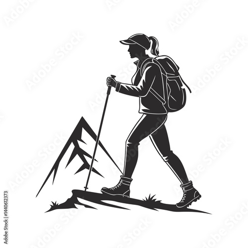 Hiker hiking path silhouette mountain view backpack outdoor adventure trail.