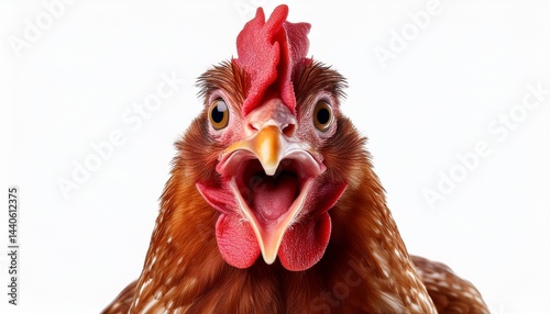 head of chicken hen shock and funny surprising isolated white ba