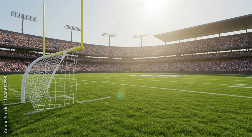 Fototapeta premium American Football Stadium: A Sunny Day Game at a Packed Arena
