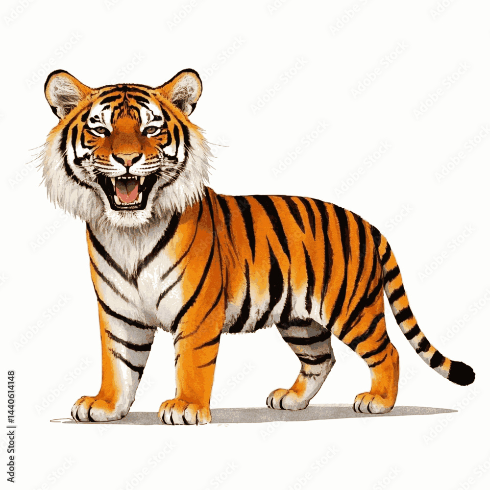 Naklejka premium Watercolor Whiskers: happy tiger tiger smile happy joy isolated vector illustration svg 
