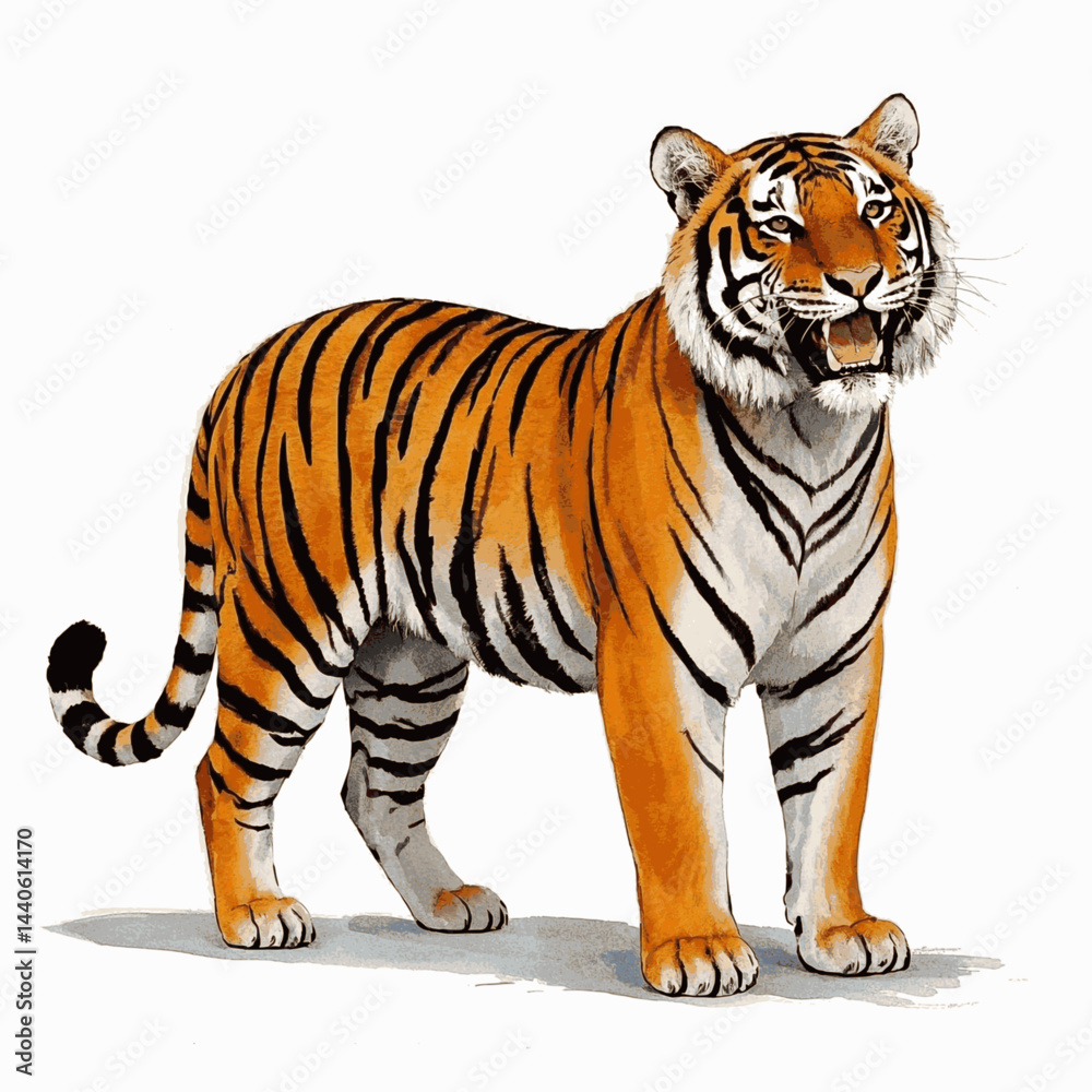 Fototapeta premium iger's Joyful Watercolor Glow tiger smile happy joy isolated vector illustration svg 