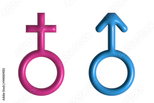 3D illustration of gender symbols, . Female and male gender icon vector
