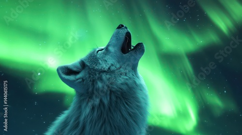 Wolf howling at aurora borealis