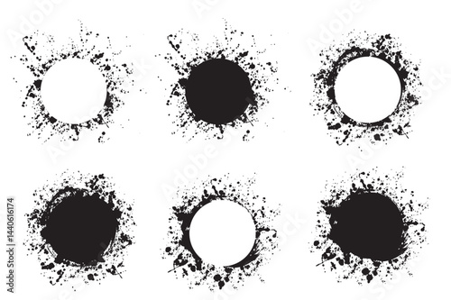 Black and white bullet hole set . input and output gunshot cracked bullets holes