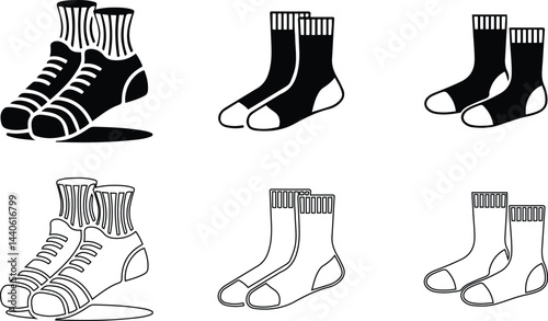 Socks Icons Set. in silhouette vector and outline.