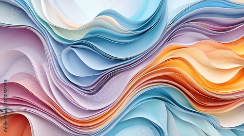 A Abstract pastel paper waves in soft tones,
Modern colorful background with layered texture,
Creative minimal flow for design and digital art illustration for your design.

