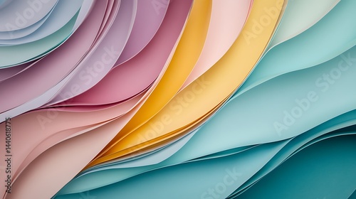 A Abstract pastel paper waves in soft tones,
Modern colorful background with layered texture,
Creative minimal flow for design and digital art illustration for your design.

