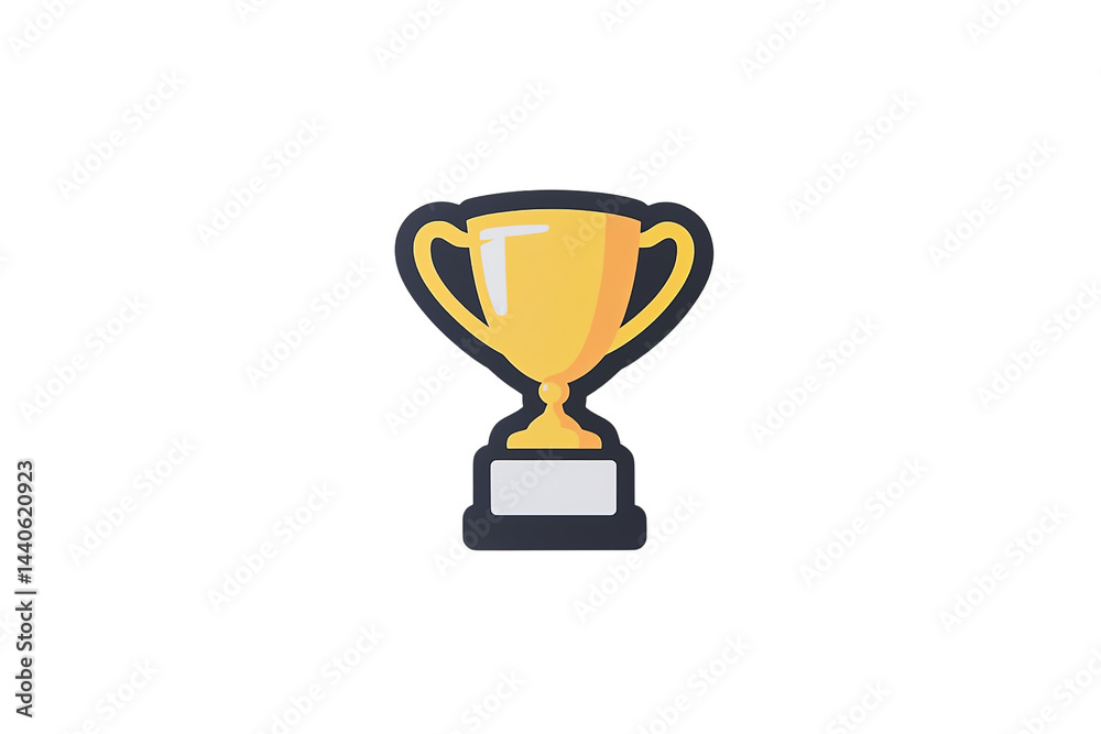 A golden trophy cup with handles and a blank plaque on its base.