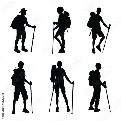 Silhouette of a Hiker, Outdoor Adventure, Trekking, Backpacking Icon.