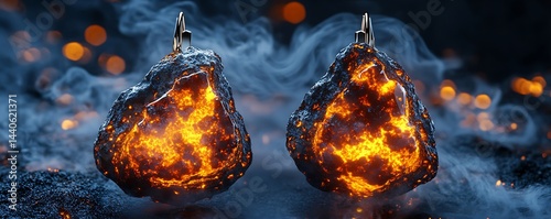 Volcanic gemstone earrings with glowing ember textures and smoke-like gemstone formations