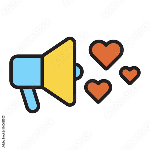 Megaphone with love hearts outline icon photo