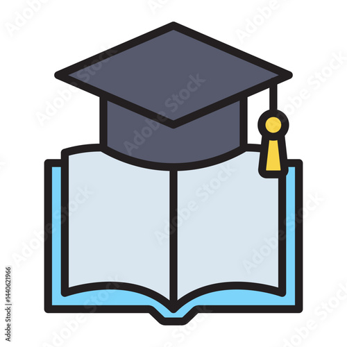 Graduation cap and open book education icon