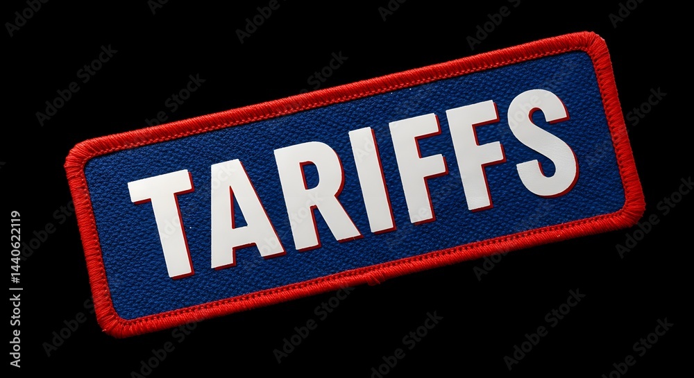 Close-up of a blue and red patch with the word