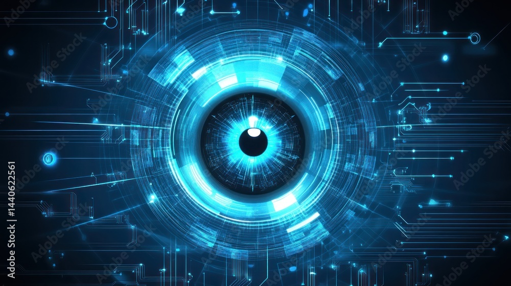 Fototapeta premium Futuristic blue eye with digital circuits.