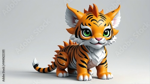 masterpiece, 4K, nenodroid, kawaii, UwU, chibi, mythical beast, tiger head, dragon body, mascot,  photo