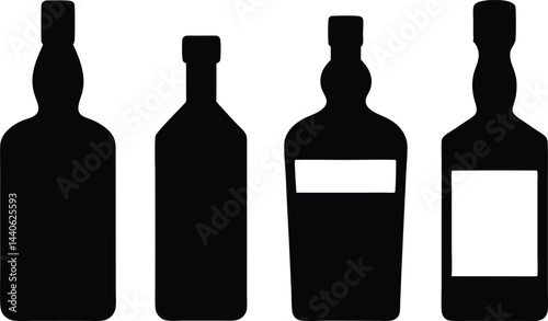 wine bottle silhouette vector illustration, Whisky bottle silhouette vecto