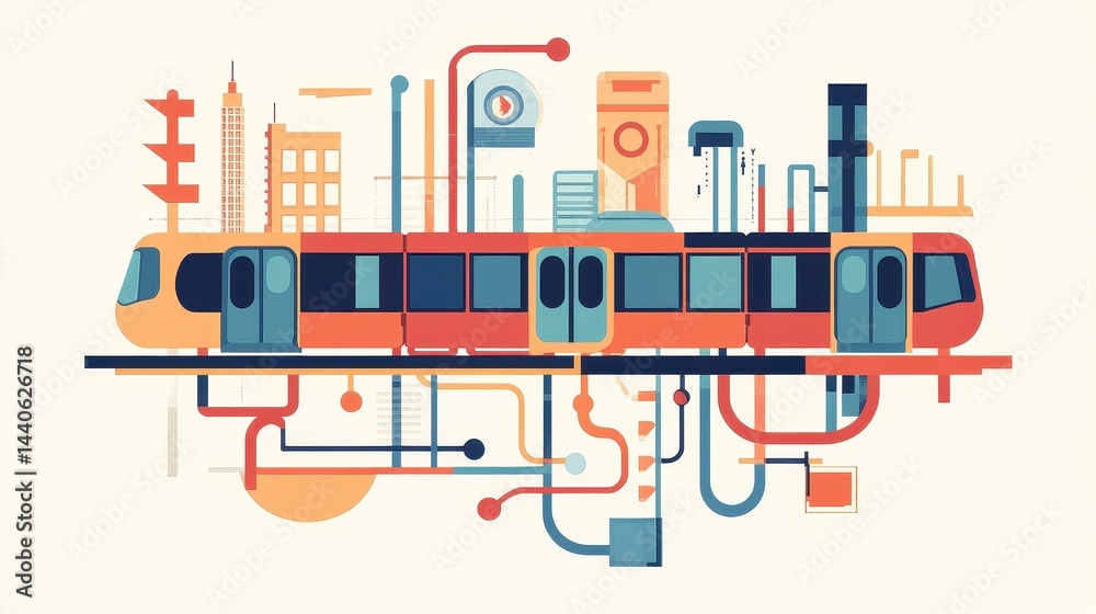 Obraz premium Public transit map flat design front view urban planning animation. 