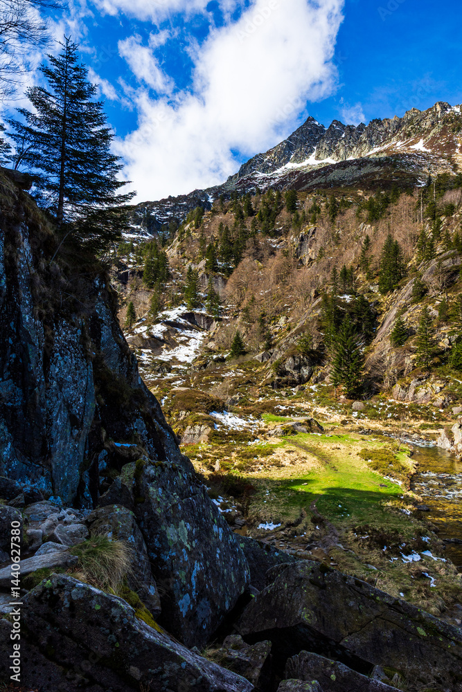 Pic de Mont Rouge Mountain from the Hiking Trail above the Ars Waterfall in Haut-Couserans, Ariège