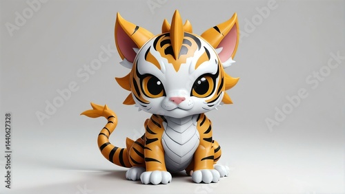masterpiece, 4K, nenodroid, kawaii, UwU, chibi, mythical beast, tiger head, dragon body, mascot,  photo