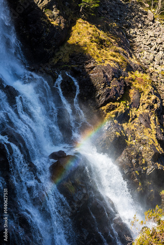 Obraz na płótnie Rainbow formed in the mist of the Ars Waterfall, in the Pyrenees region of Haut-Couserans, Ariège w salonie