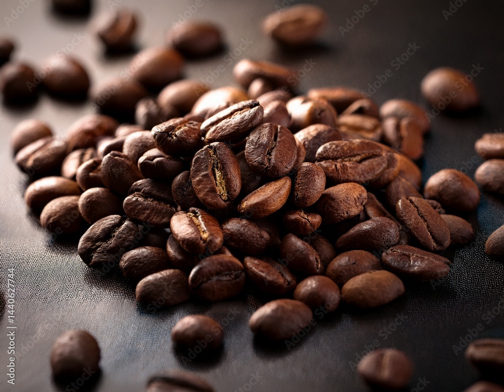 Naklejka premium coffee beans closeup on dark background