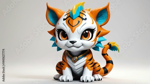 masterpiece, 4K, nenodroid, kawaii, UwU, chibi, mythical beast, tiger head, dragon body, mascot,  photo