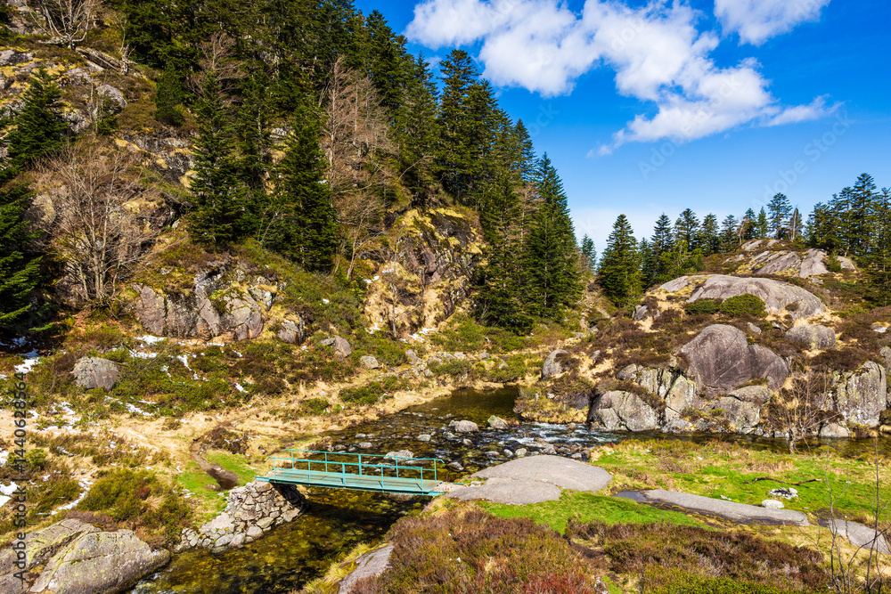 Ars River in Spring from the Plateau above the Waterfall in Haut-Couserans, Ariège