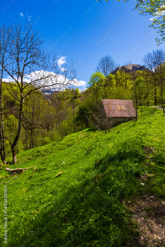 Hiking Trail to the Ars Waterfall from Aulus-les-Bains, in the Pyrenees Region of Haut-Couserans, Ariège