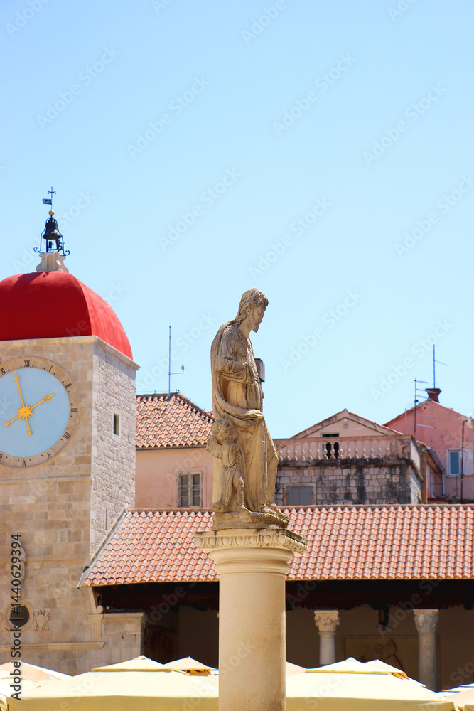 Historical clock tower in trogir, Croatia.