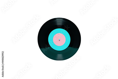 A vinyl record with a blue and pink label.