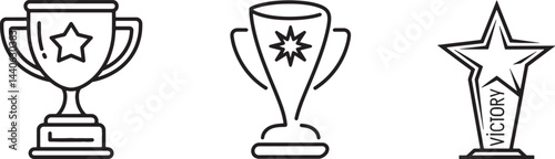 Trophy Icons Illustration Vector Pack For Awards And Achievements Concept In Outline Style