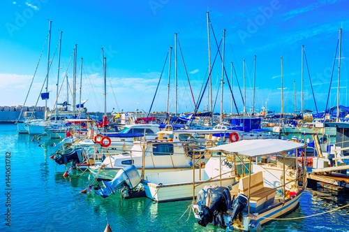 Obraz na płótnie The yachts in port of Jaffa, Tel Aviv, Israel w salonie