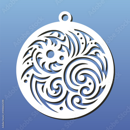 Laser cut mandala coaster or pendant. CNC cutting or engraving stencil, abstract swirl geometry oriental pattern, circular ornament. Vector illustration, isolated element for diy craft