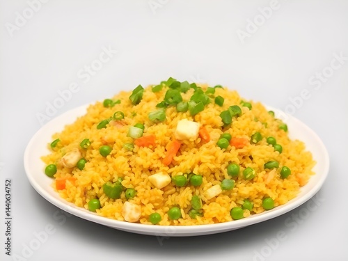 Colorful Plate of Fried Rice with Vegetables and Sprinkled Green Onions