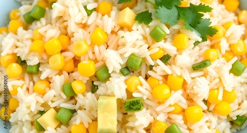 Vibrant Vegetables and Rice Salad With Corn and Cilantro Garnish