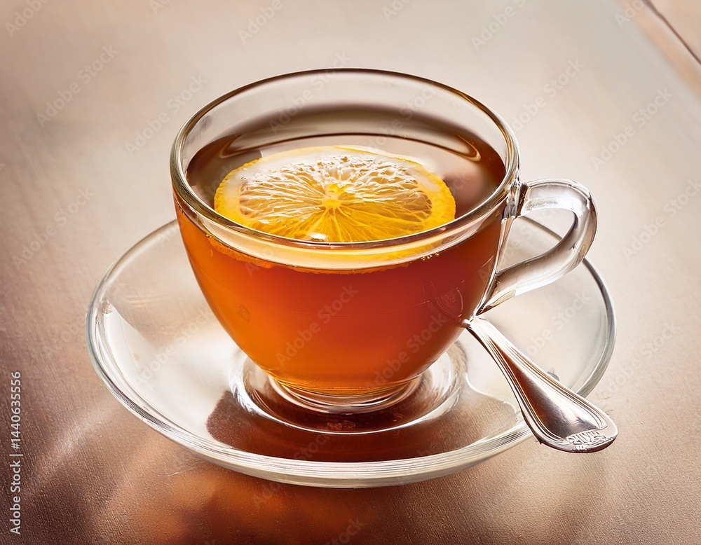a cup of tea with a spoon and a lemon slice in it a cup of tea with a spoon and a lemon slice in it