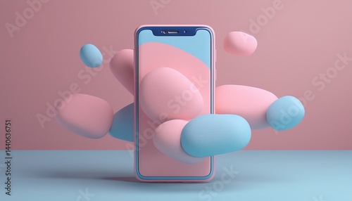 pink blue pastel smartphone mobile floating in the air pastel screen mockup 3d render clay simple minimal for advertising