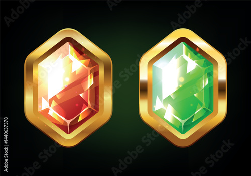 Precious stones. Vector 3d clipart isolated on dark background.