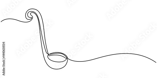 Continuous one single line drawing Kitchen ladle Kitchen tools icon vector illustration concept, Soup ladle one continuous line drawing, Vector continuous one single line drawing icon of kitchen soup.