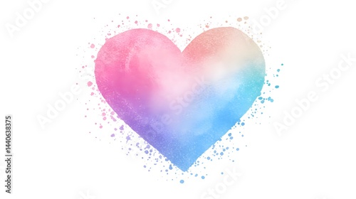 A pastel watercolor heart with splatters.  Perfect for Valentine's Day, love, or romantic designs. Soft, dreamy colors create a gentle mood.