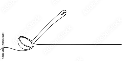 Continuous one single line drawing Kitchen ladle Kitchen tools icon vector illustration concept, Soup ladle one continuous line drawing, Vector continuous one single line drawing icon of kitchen soup.