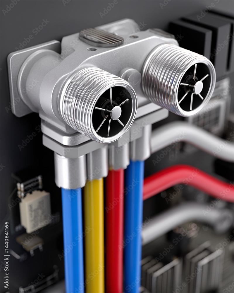 Detailed View of Colorful Tubes and Connectors in a Modern Computer Cooling System